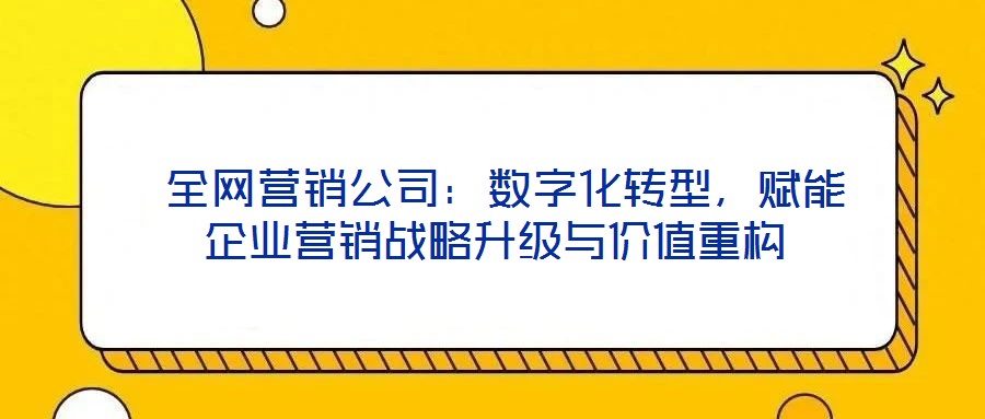  全網(wǎng)營銷公司：數(shù)字化轉(zhuǎn)型，賦能企業(yè)營銷戰(zhàn)略升級(jí)與價(jià)值重構(gòu)