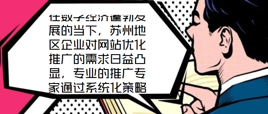 在數(shù)字經(jīng)濟(jì)蓬勃發(fā)展的當(dāng)下，蘇州地區(qū)企業(yè)對網(wǎng)站優(yōu)化推廣的需求日益凸顯，專業(yè)的推廣專家通過系統(tǒng)化策略，助力企業(yè)實現(xiàn)網(wǎng)站排名提升、潛在客戶引流及優(yōu)質(zhì)用戶體驗構(gòu)建的目標(biāo)