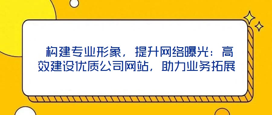  構(gòu)建專業(yè)形象，提升網(wǎng)絡(luò)曝光：高效建設(shè)優(yōu)質(zhì)公司網(wǎng)站，助力業(yè)務(wù)拓展