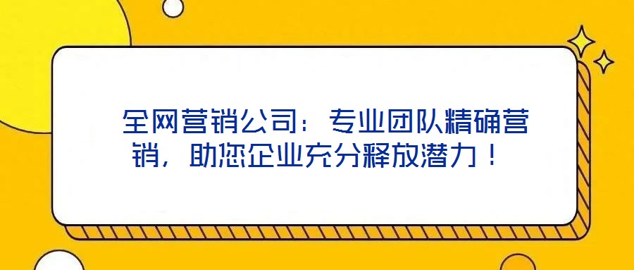  全網(wǎng)營銷公司：專業(yè)團(tuán)隊(duì)精確營銷，助您企業(yè)充分釋放潛力！